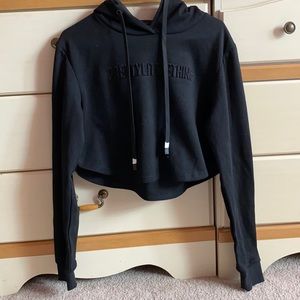 PRETTYLITTLETHING Black Embossed Cropped Sports Hoodie